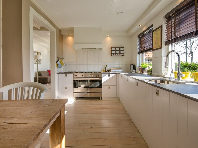 modern kitchen with windows